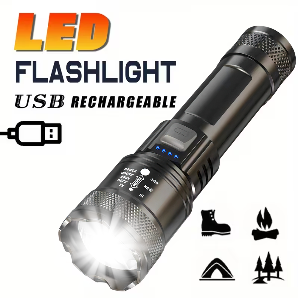 Outdoor Lighting Rechargeable - Super Bright LED Flashlight USB Rechargeable