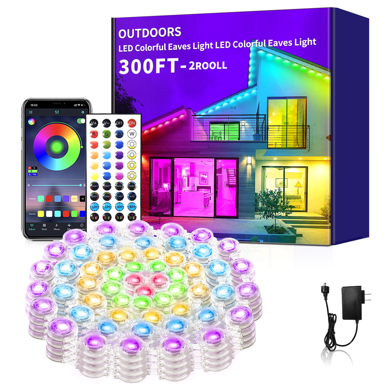 Outdoor Lighting Under Eaves - 300ft Permanent Outdoor Light,RGB Eaves Lights