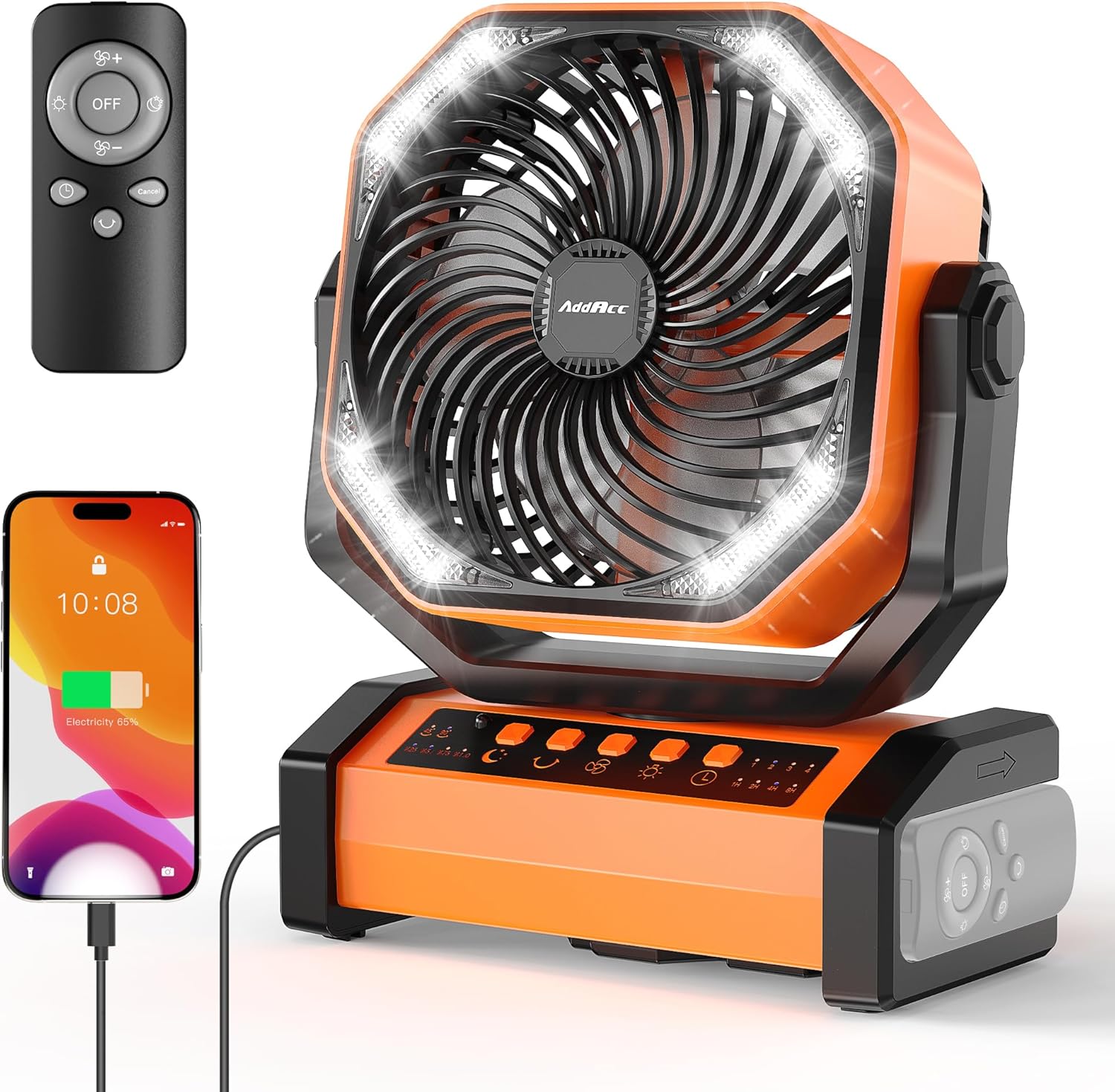 Outdoor Lighting Garage - 20000mAh Rechargeable Camping Fan with Light