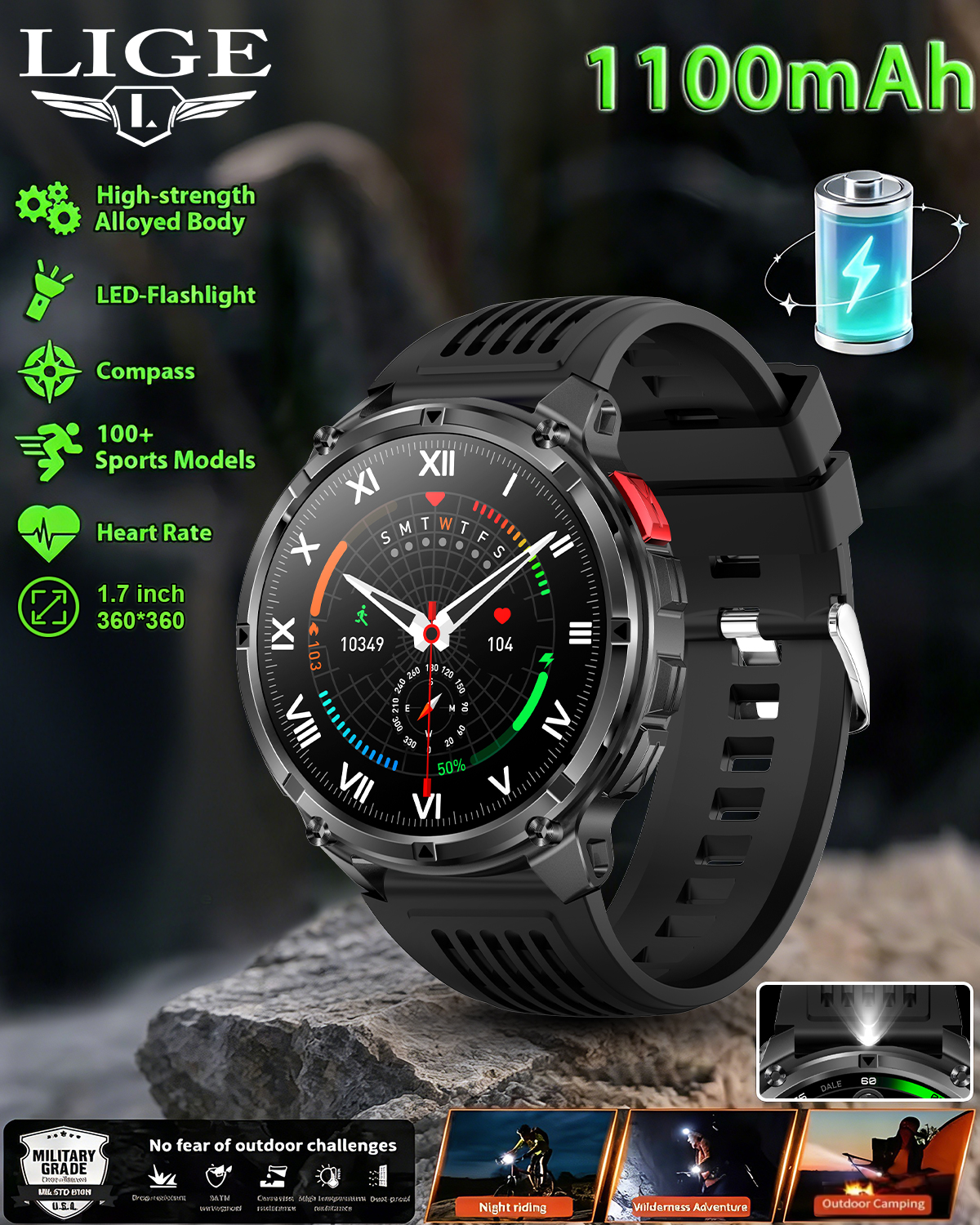 Outdoor Lighting Ip Rating - 2026 Outdoors Military Smart Watch 1100mAh