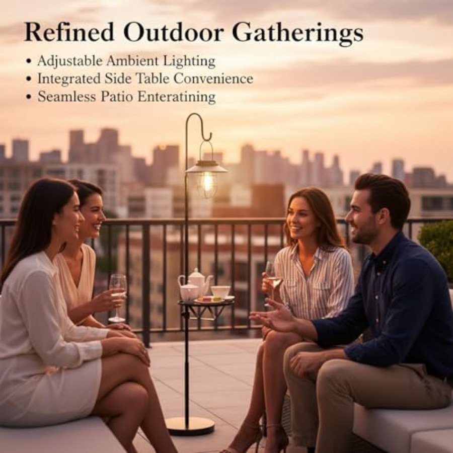 Solar Floor Lamp with Table, 6 - Outdoor Lighting For Patio recension och pris