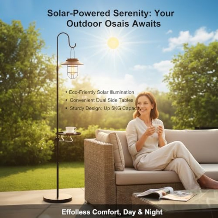 Solar Floor Lamp with Table, 6 - Outdoor Lighting For Patio recension och pris