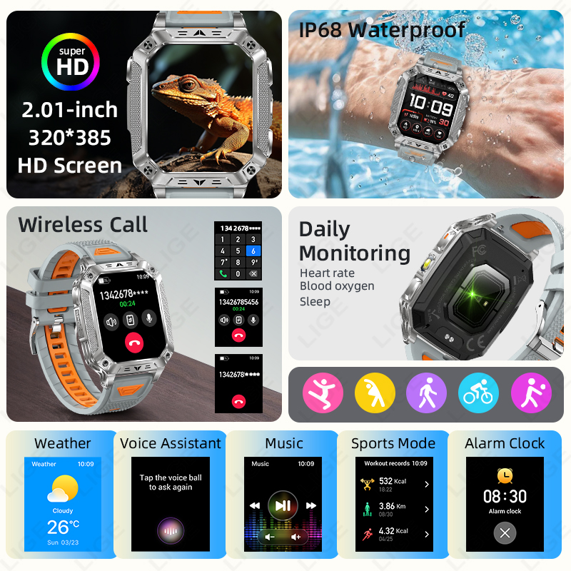 LIGE New Military Smart Watch  - Outdoor Lighting Ip Rating recension och pris